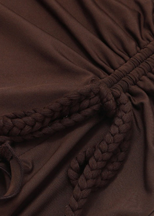 Jupe sexy marron à volants et lacets en coton uni pour l'été YZ049