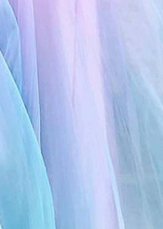 Sexy Gradient Color V Neck High Waist Tulle Maxi Dresses Sleeveless WW1036