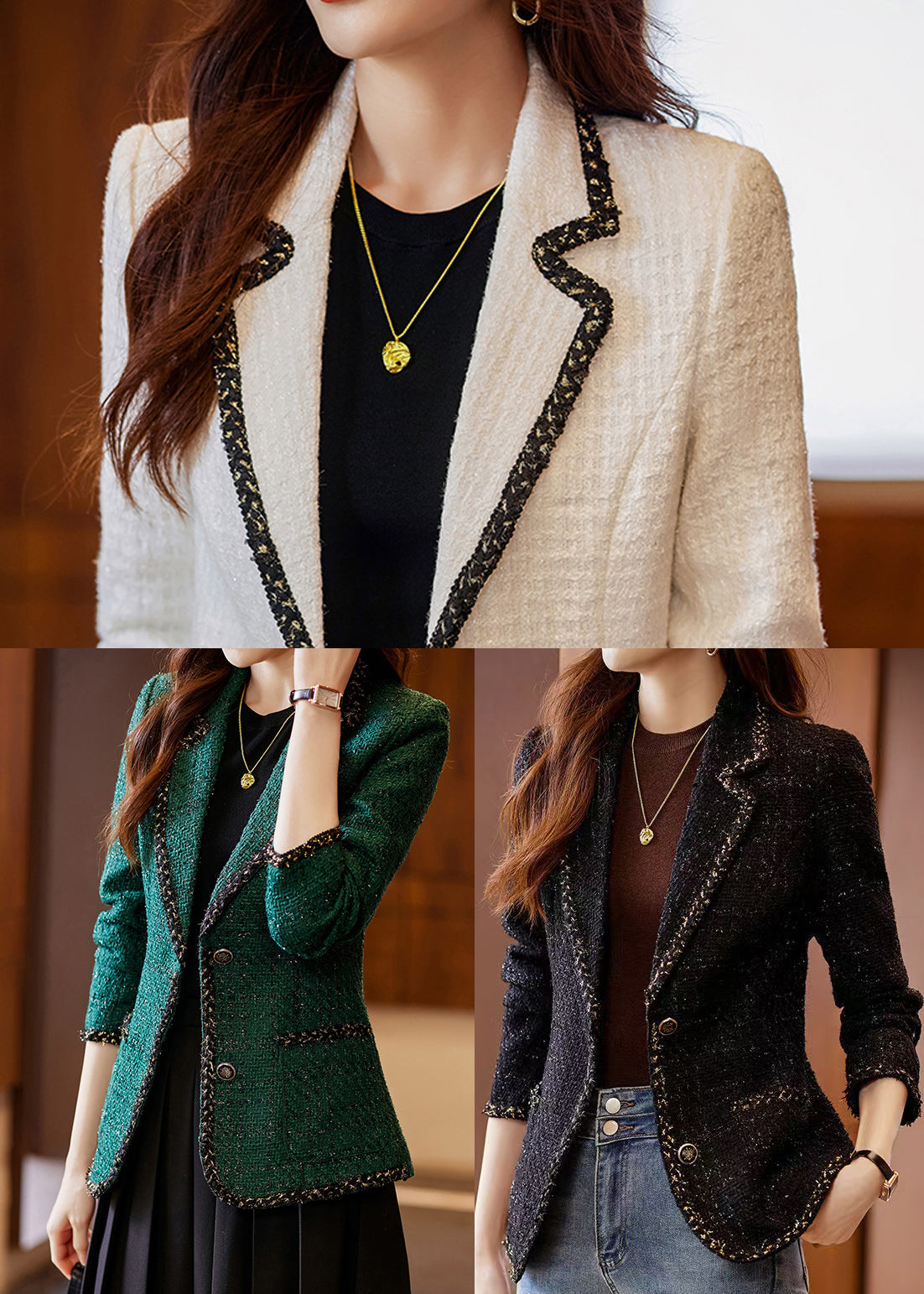 Silm Fit White Woolen Jacket Notched Pockets Spring YJ048