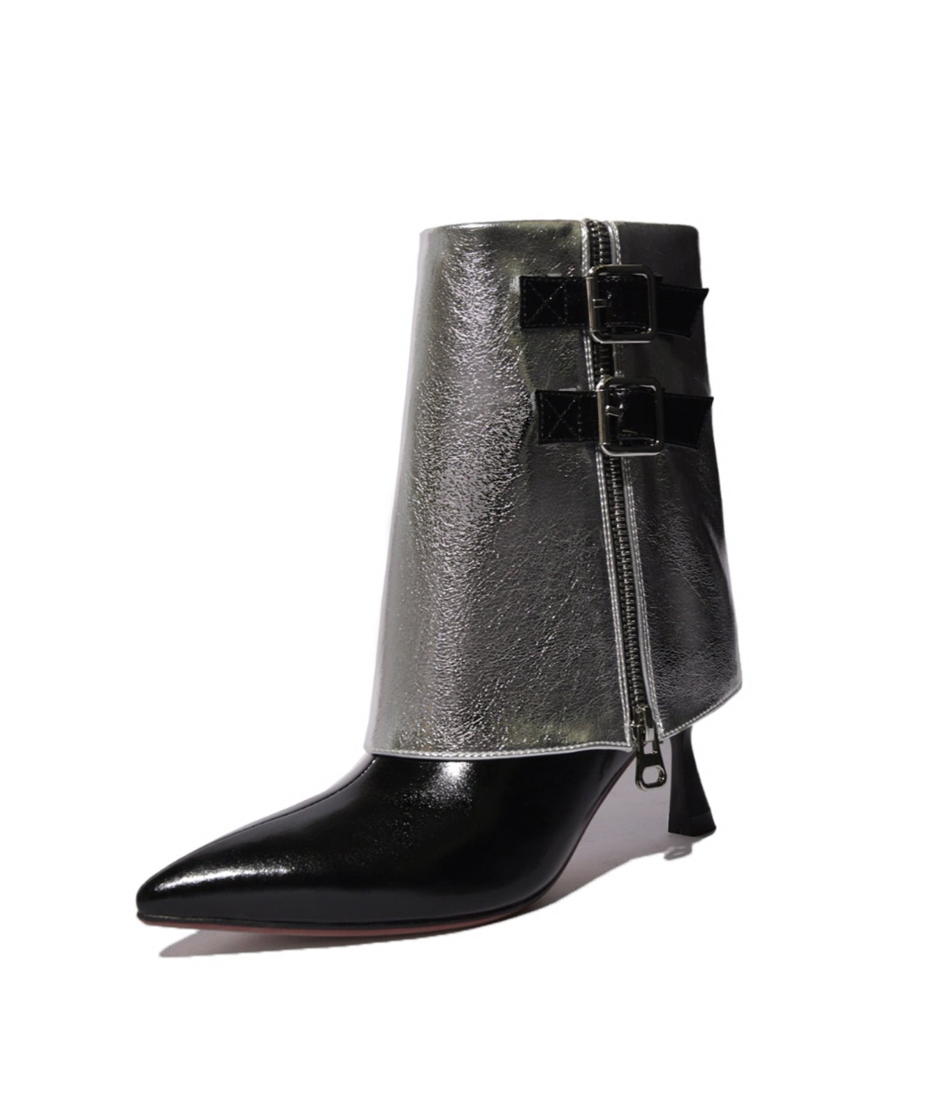 Bottes à talons aiguilles zippées chics en cuir de vachette argenté RS015