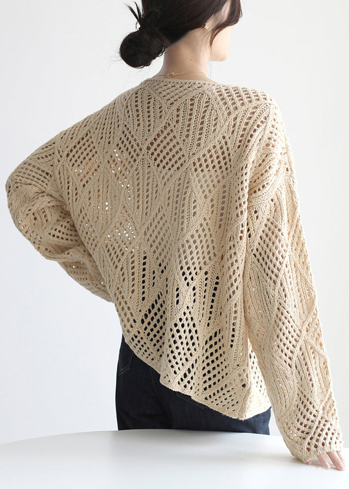 Einfacher Apricot O-Ausschnitt Aushöhlen Strickpullover Frühling TF019