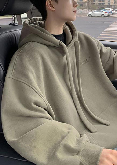 Simple Beige Kapuzentaschen Warmes Fleece Herren Sweatshirt Winter RP062