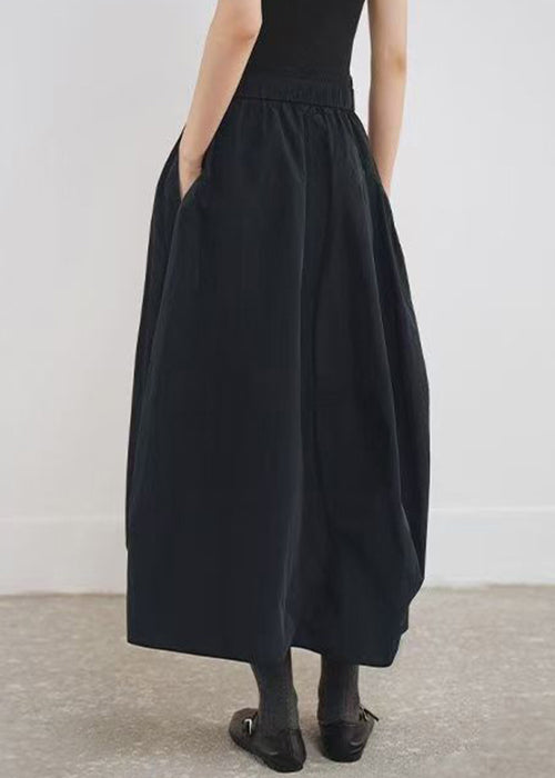 Line Cotton Fall Black Pockets Simple Elastic Waist A Skirts
