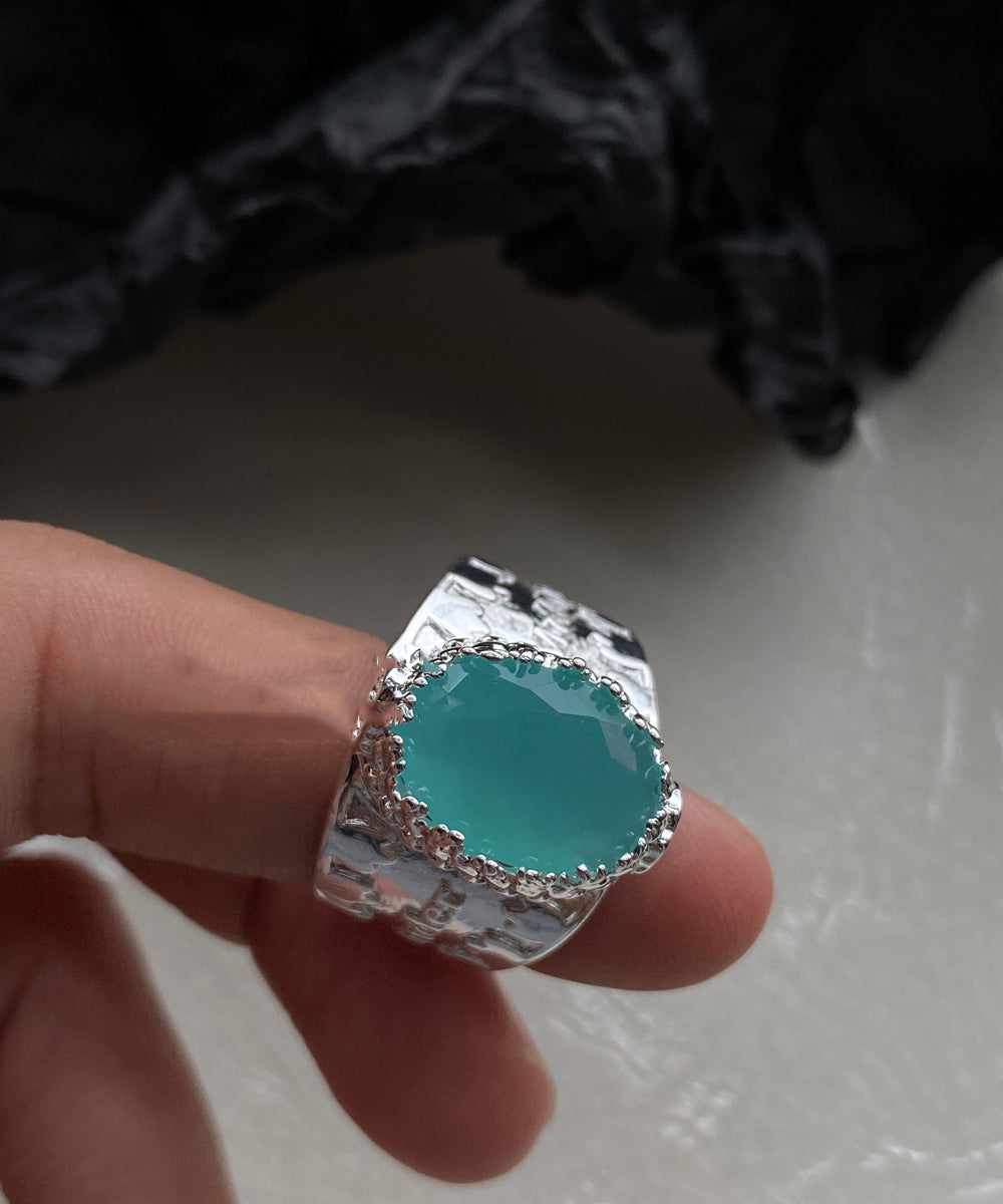 Blue steel Stainless Simple Rings Crystal