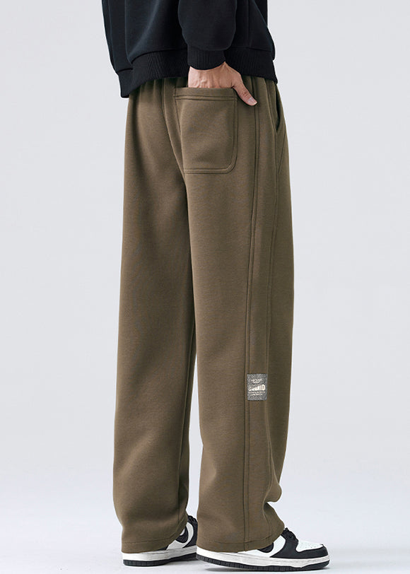 Pantalon simple à lacets et taille élastique en polaire chaude pour homme, couleur café, printemps RM040