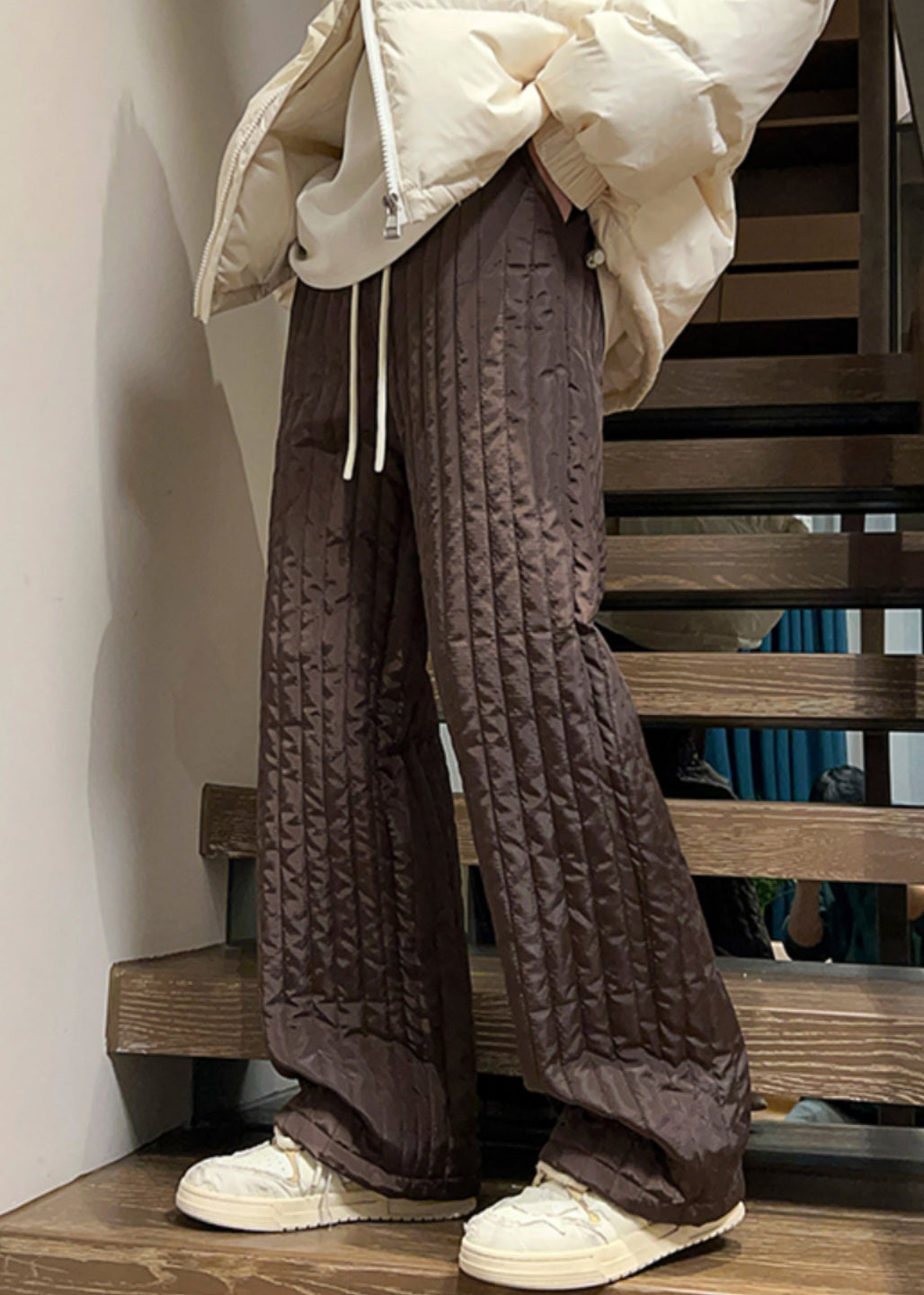 Pantalon simple en coton pour homme, poches à café, taille élastique, uni, rempli, hiver, RM031