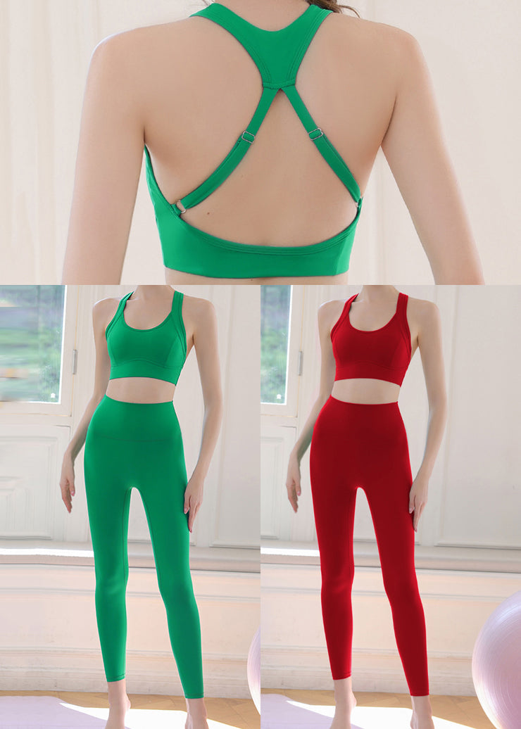 Ensemble soutien-gorge et leggings de sport taille haute vert herbe simple, combinaison de sport, leggings requin TD009