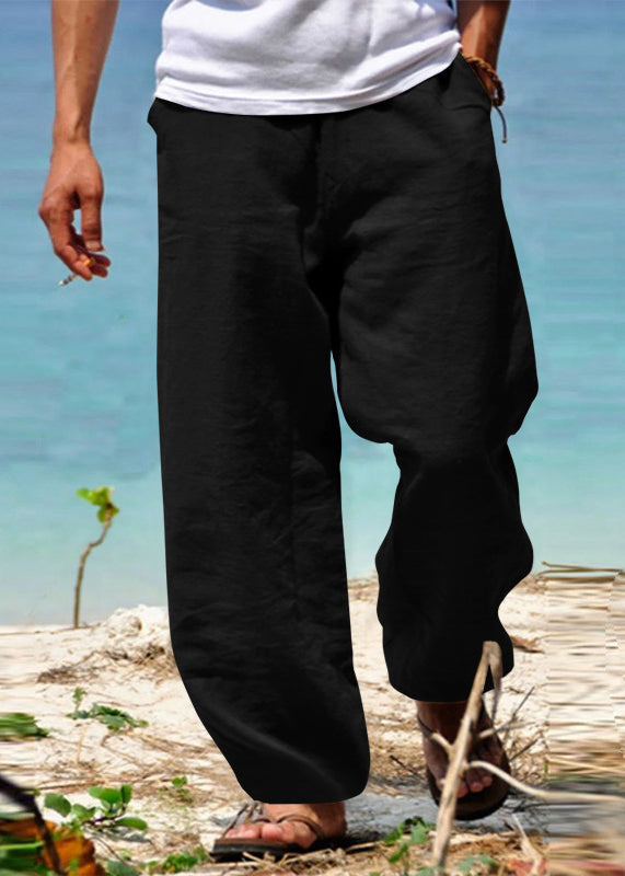 Solid Simple Cotton Summer Pants Pockets Men Green