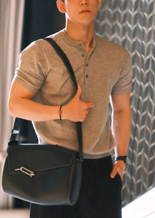Chemise d'été grise à boutons pour homme, en coton, simple
