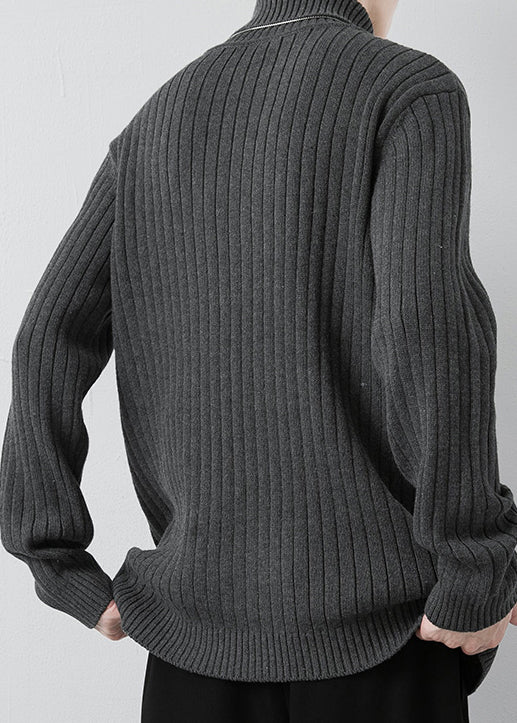 Pull simple à col roulé gris pour homme, tricot épais et uni, pour l'hiver, RJ046