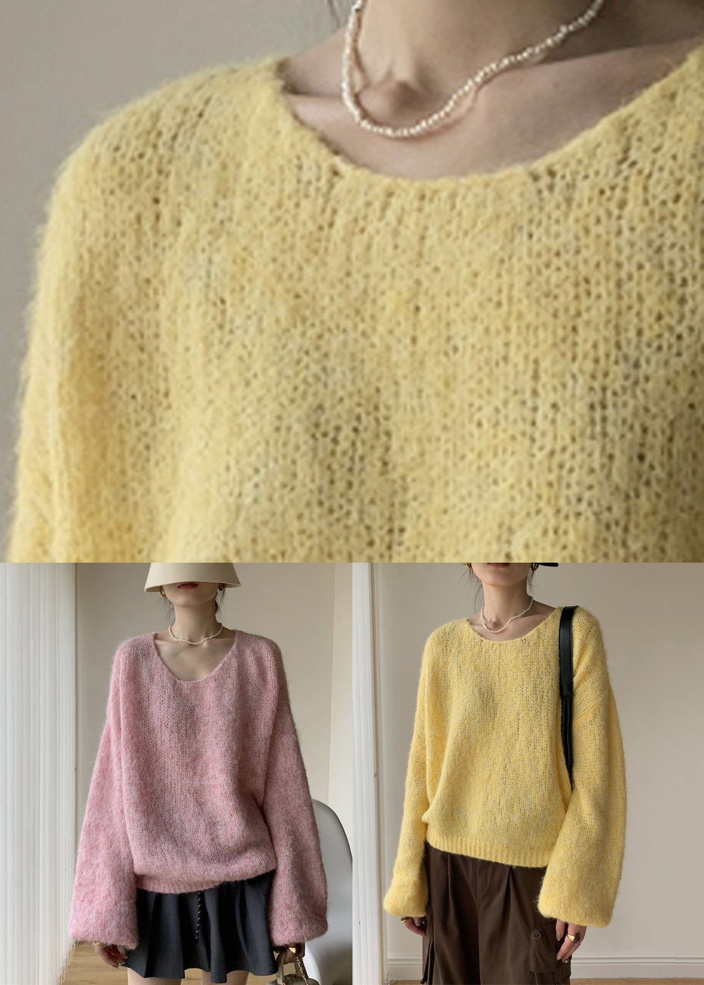 Schlichter rosa V-Ausschnitt gemütlicher Baumwoll-Strickpullover Winter WY021