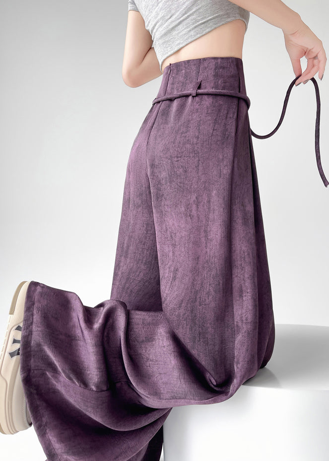 Einfache Lila High Waist Ice Silk Wide Leg Pants Sommer RU002