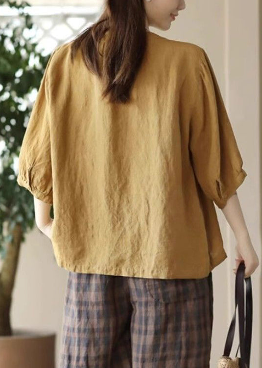 Rotes, einfaches Ärmelarmband aus Baumwolle mit Knopfleiste, Rundhalsausschnitt