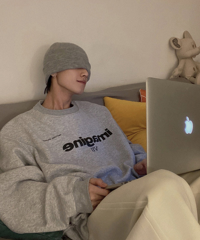 Simple Style Grey Cotton Knit Men Bonnie Hat TK031