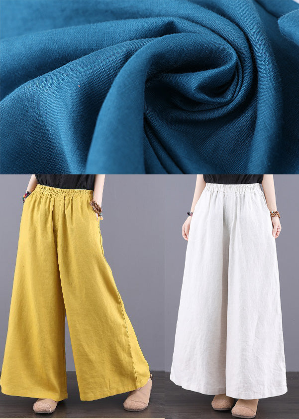 Pantalon d'été droit élastique simple à taille haute en lin blanc