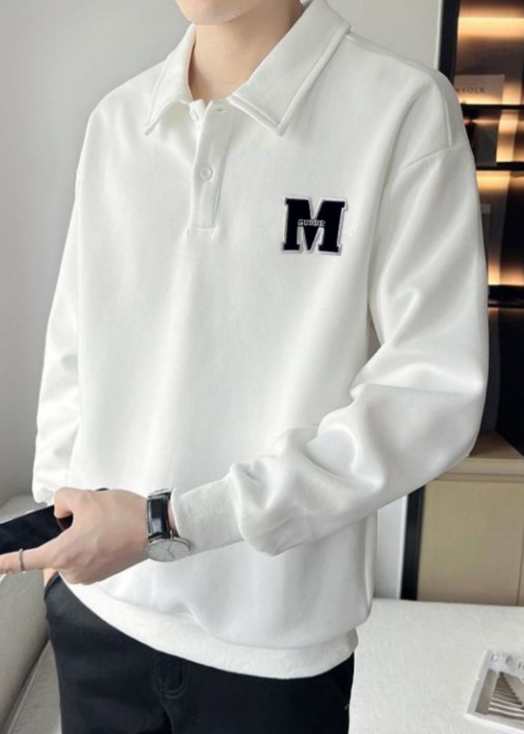 TC022 Männer Sweatshirt Warm Frühling Taste Einfache Weiß Bestickt Fleece