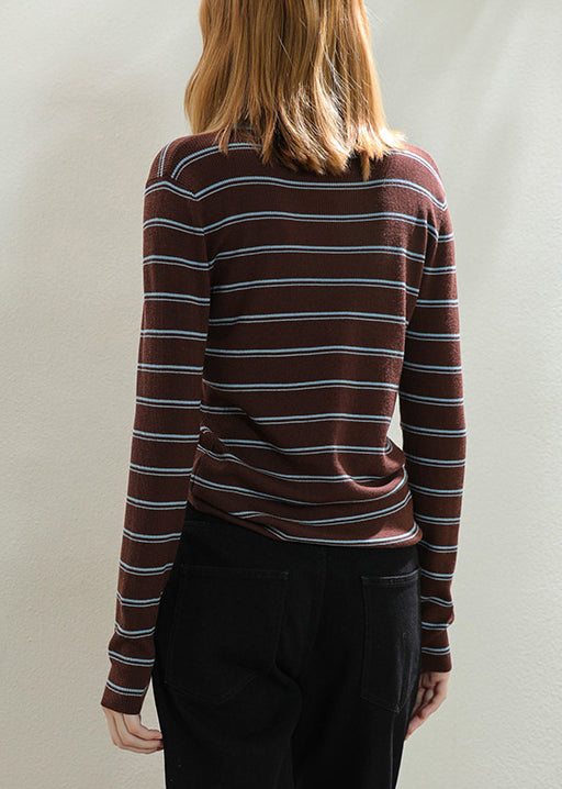 Hauts en tricot confortable à rayures café coupe slim, patchwork, automne TU059