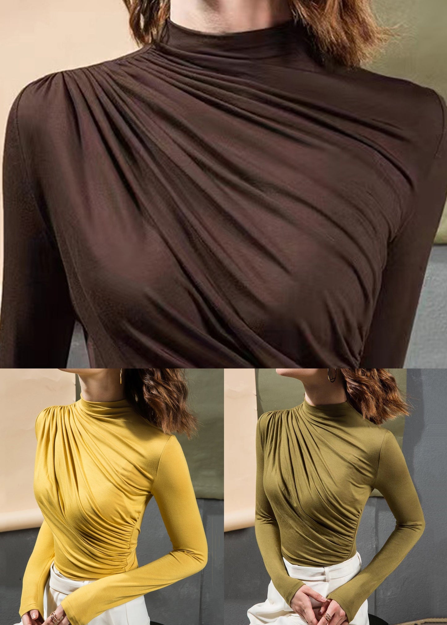 Slim Fit Grünes, knittriges T-Shirt aus fester Baumwolle, Herbst AL1025