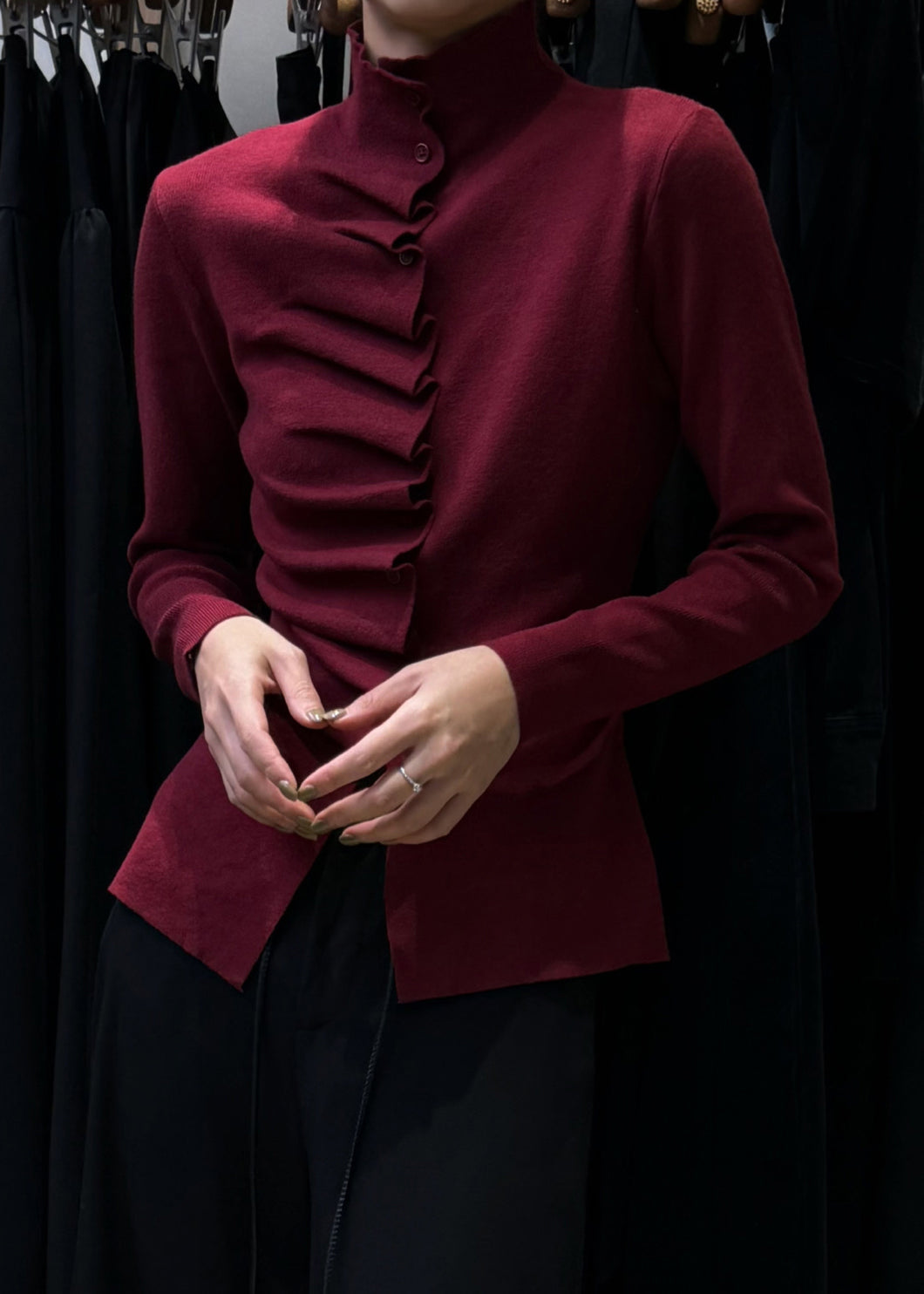 Slim Fit Haferflocken-Strickpullover mit Knopfleiste, Winter WM021