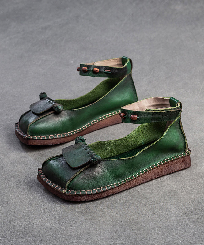 Weiche grüne Rindsleder Spleißen Schnalle Riemen Flats Schuhe SL1021