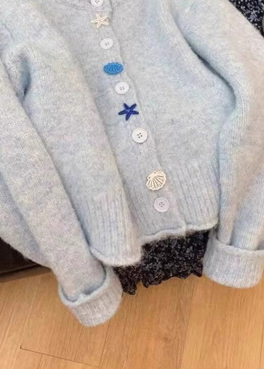 Stil Blau O Hals Taste Stricken Strickjacken Mantel Frühling YY018