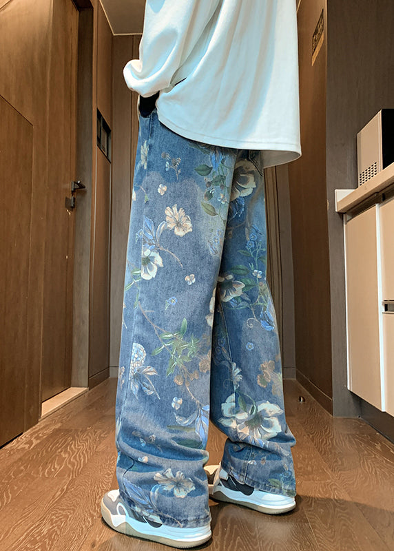 Stil Blau Taschen Druck Männer Jeans Sommer SA003