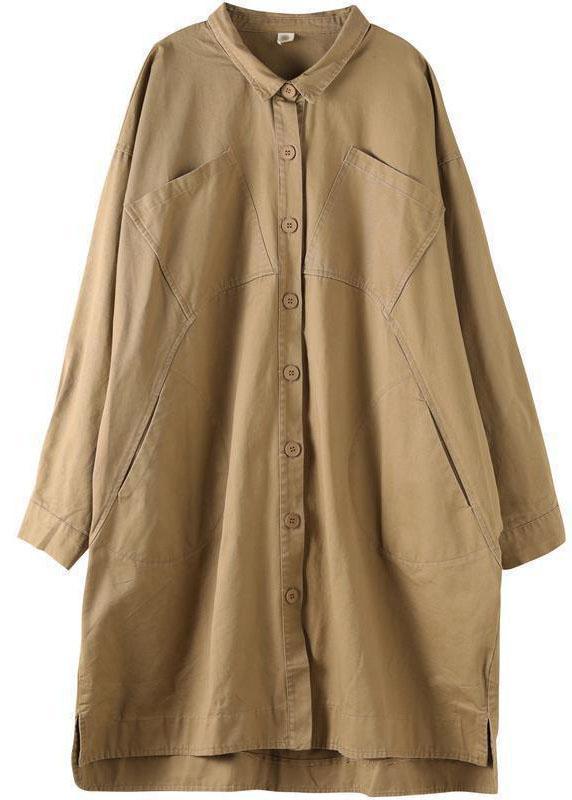 Trench-coat kaki à col Peter Pan et poches à boutons, coupe basse et haute, manches longues, collection automne QS052