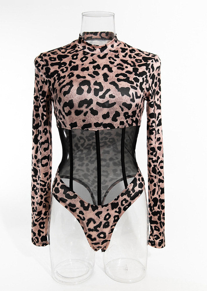 Body style patchwork col roulé tulle léopard