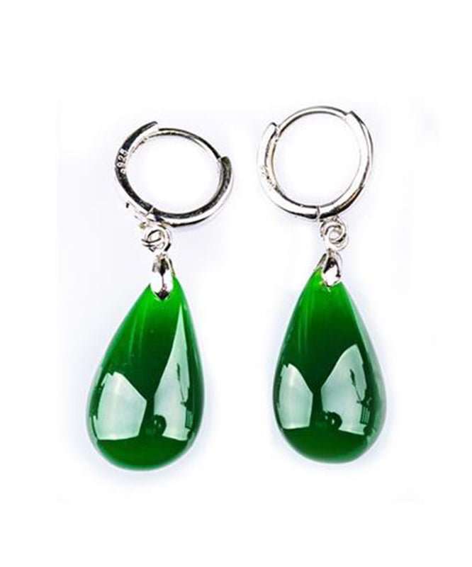 Boucles d'oreilles pendantes en argent sterling et jade doré style soie YI004