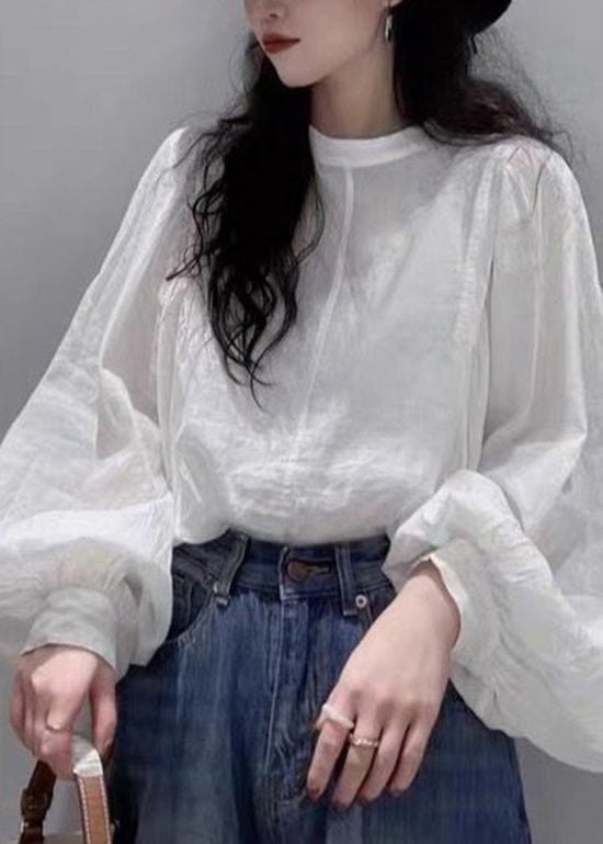 Stil Einfaches weißes Baumwollhemd Tops Laternenärmel RU035