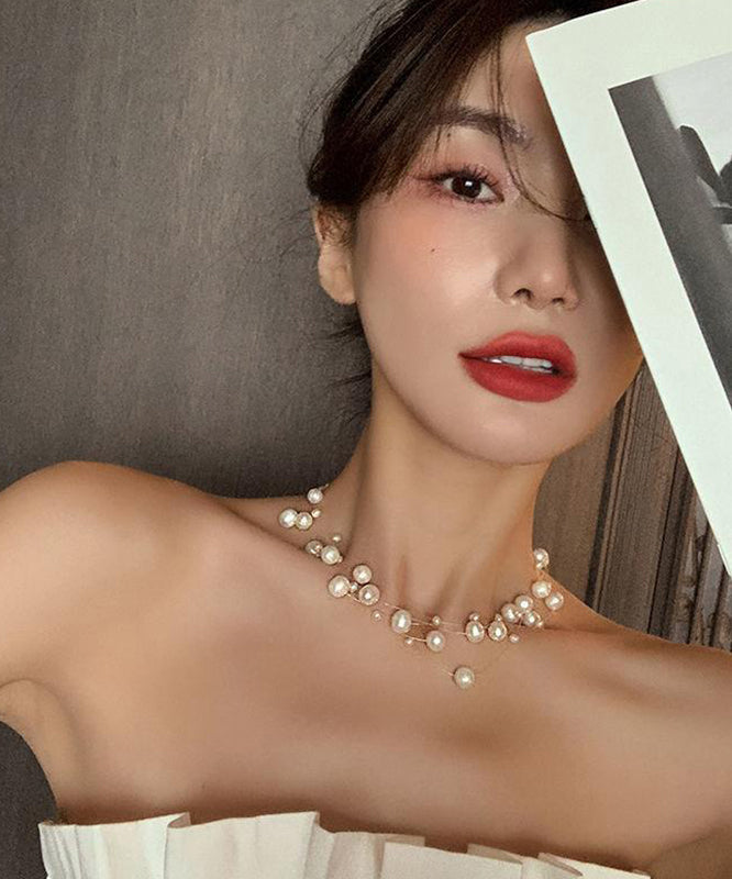 Collier princesse en acier inoxydable blanc avec perles YA002