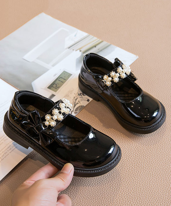Strap Kinder Schnalle Mädchen Schuhe Perle Schwarz Loafer Stilvolle Nagel