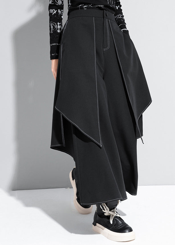 Pantalon large drapé taille haute patchwork noir élégant, printemps RZ002