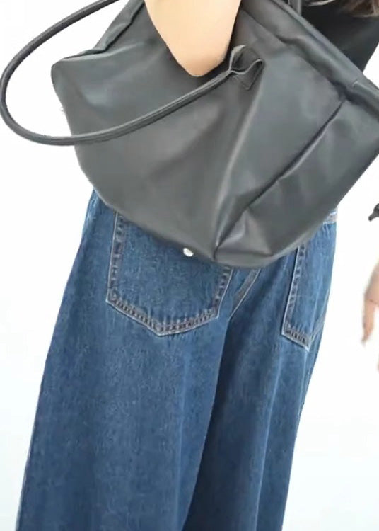 Frühling Weite Stilvolle Hose Bein Offen Seitlich Denim Blau Taschen