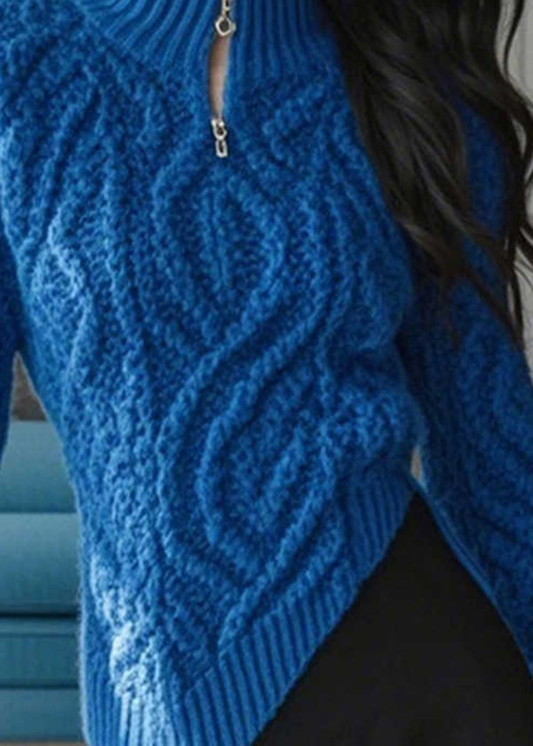 Pulls en tricot bleus élégants à fermeture éclair et design asymétrique, printemps YY030