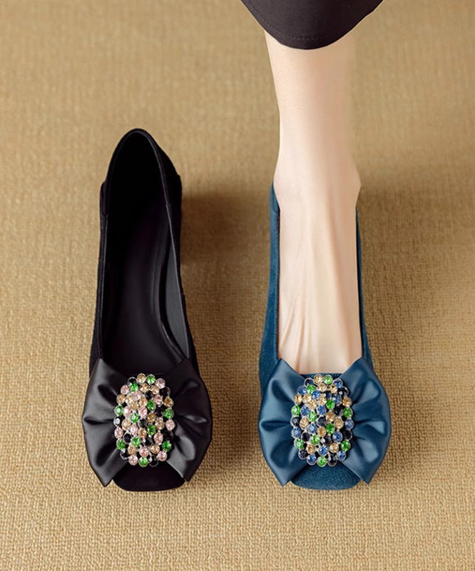 Zirkon Penny Blue Stilvolle Schleife Chunky Wildleder Spleiß-Loafer