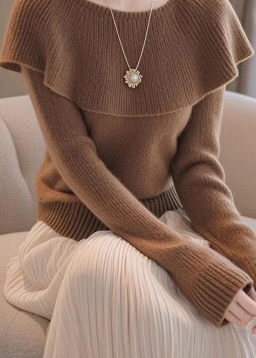 Stilvolle Kaffee Original Design Solide Strick Pullover Frühling TF017