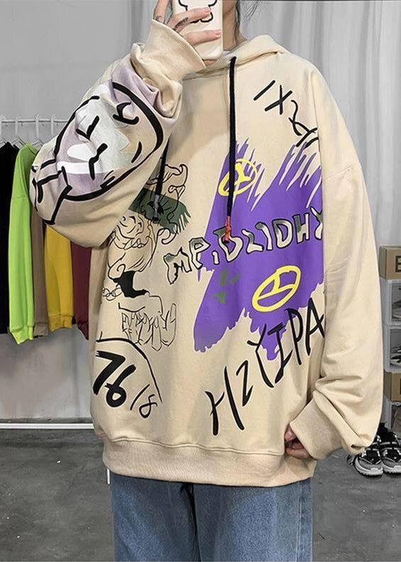 Stilvoller dunkelgrauer lockerer Baumwoll-Grafik-Hoodie für Herren im Herbst EQ007