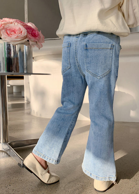 Pantalon évasé court en denim bleu élégant avec poches patchwork pour enfants et filles, printemps TV022