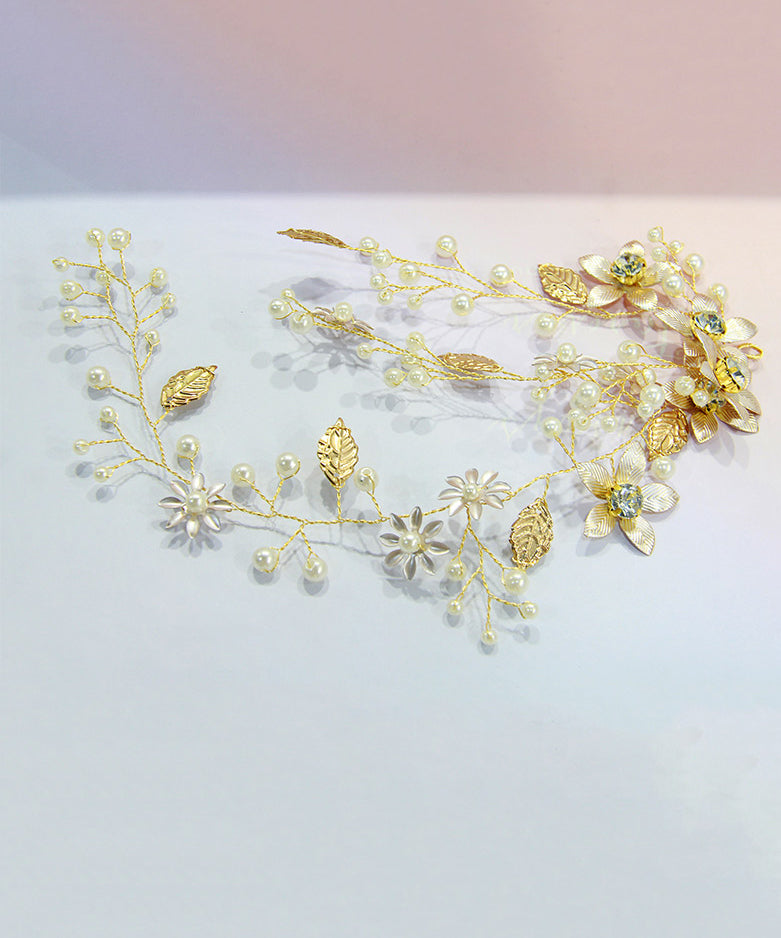 Stilvolle Goldlegierung Zirkon Perle Blumenblatt Mädchen Haarnadel IU049