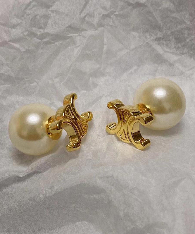 Copper Alloy Pearl Earrings Gold Stud Stylish