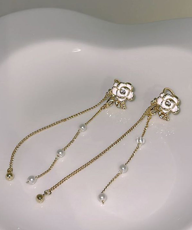 Overgild Tassel Gold Pearl Copper Floral Drop Chain Stylish