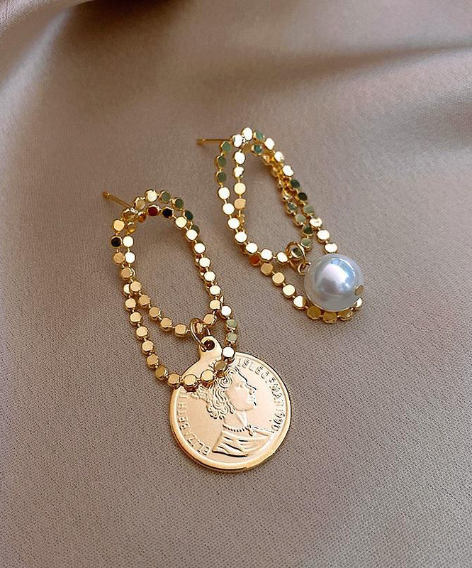 Asymmetrica Srerling Legierung Perle Silber Hoop Stilvolles Gold