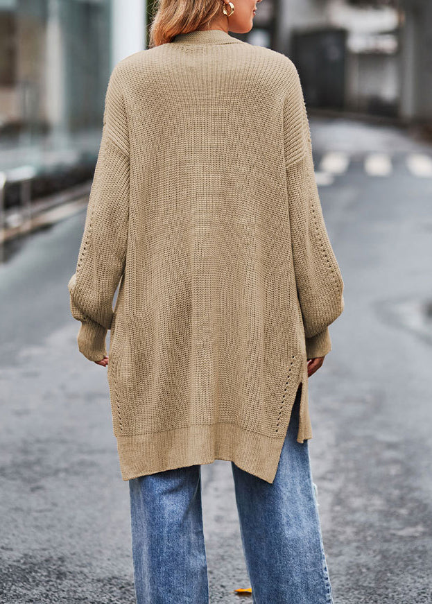 Stilvolle Khaki V-Ausschnitt Taschen Lose Strick Cardigans Herbst QY006