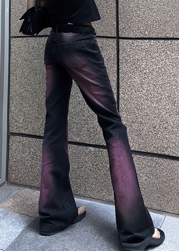 Bas évasé taille haute en denim violet tie-dye élégant, automne WP059