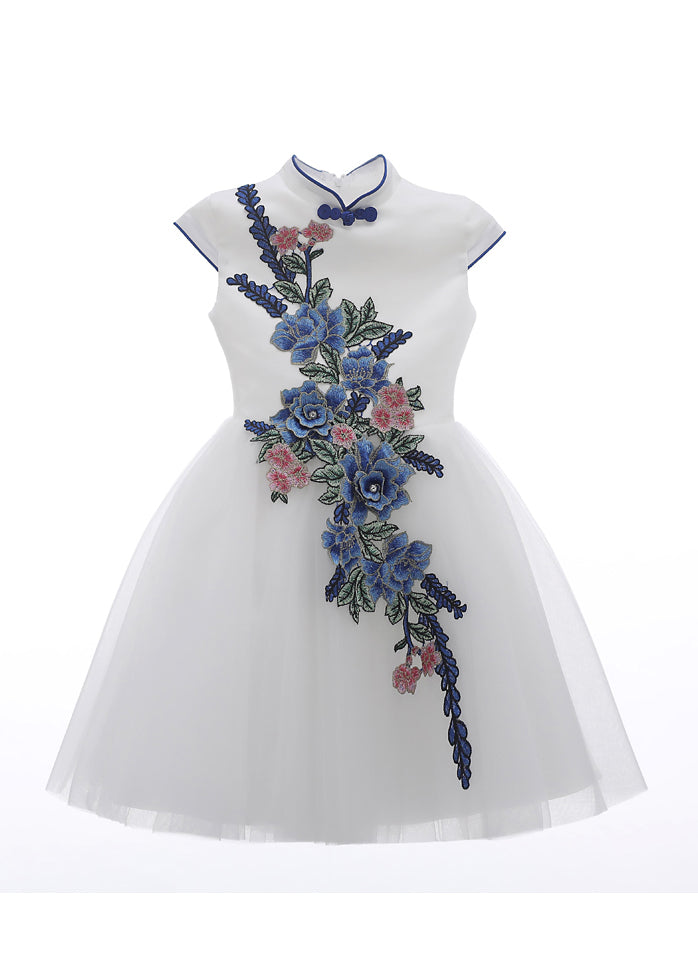Robe longue brodée blanche pour fille, boutonnée, en tulle, élégante, pour l'été
