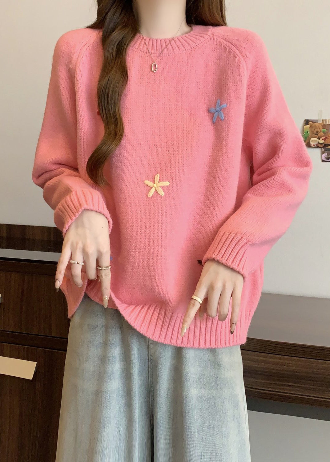 Stilvolle Gelb O Neck Dicken Floral Stricken Pullover Winter RG038