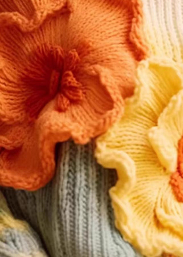 Unique Apricot Floral Gemütlicher Baumwoll-Strickpullover Langarm QS029