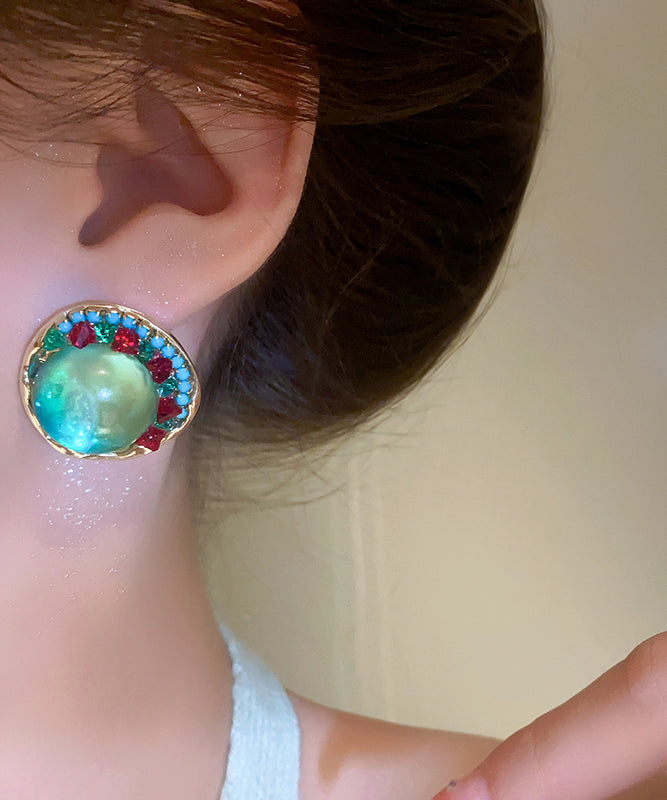 Unique Green Alloy Zircon Coloured Glaze Stud Earrings YZ010