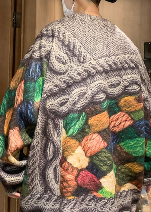 Unique Grüner Print Zopfmuster Herren Pullover Herbst QH034